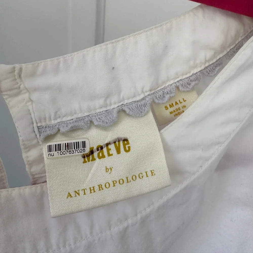 Anthropologie Maeve White Puff Sleeve Back Keyhole 3/4 Sleeve Blouse, Size Small